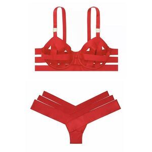 Victorias Secret Sexy Banded Red Strappy Balconette Bra Set 36C & Panty ‎ M